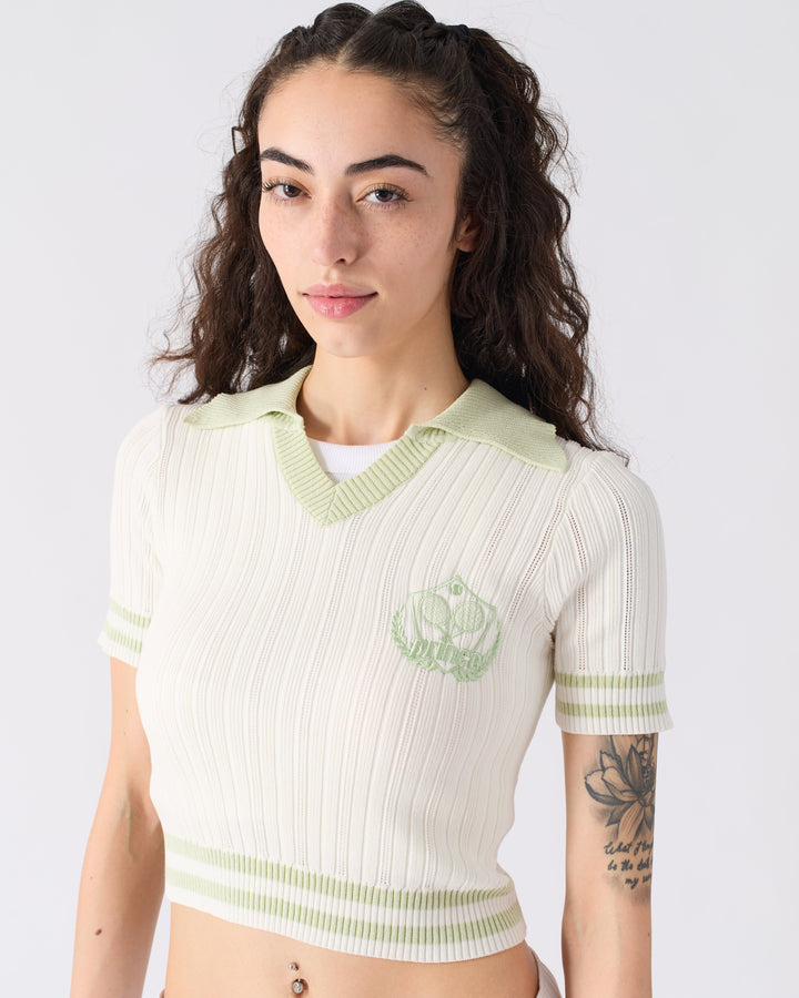 Ribbed Knit Badge Polo - Green