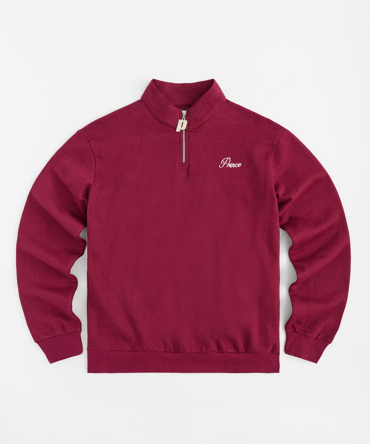 Fleece Quarter Zip Embroidered Long Sleeve - Brown