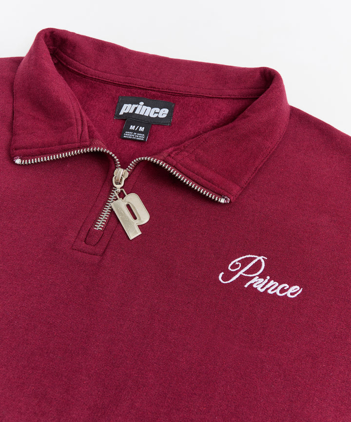 Fleece Quarter Zip Embroidered Long Sleeve - Brown