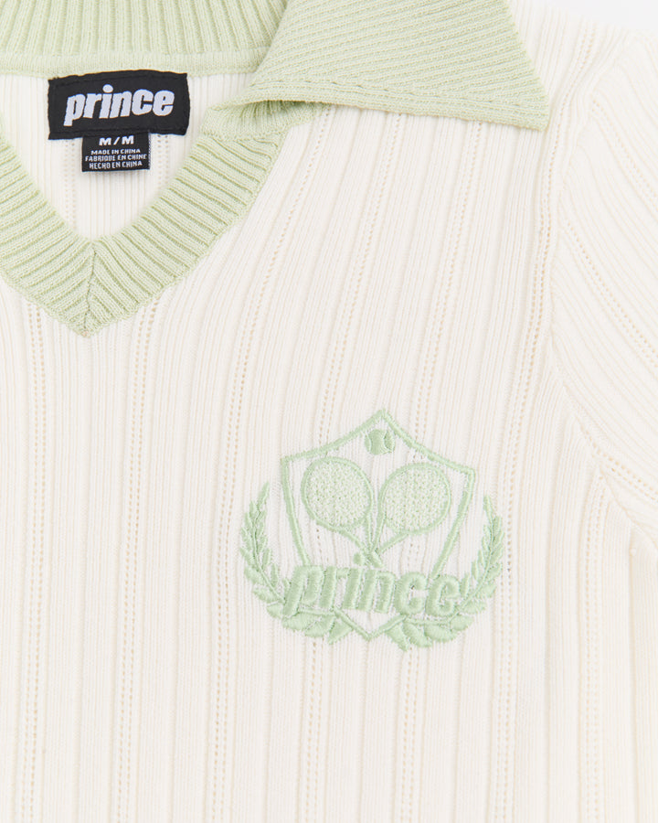 Ribbed Knit Badge Polo - Green