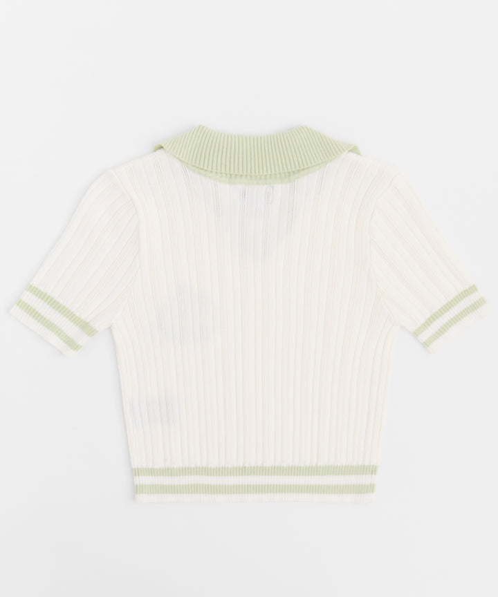 Ribbed Knit Badge Polo - Green
