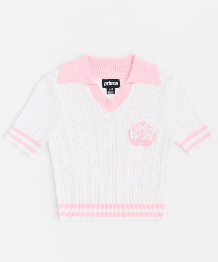 Ribbed Knit Badge Polo - Pink