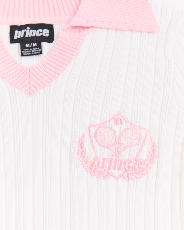 Ribbed Knit Badge Polo - Pink