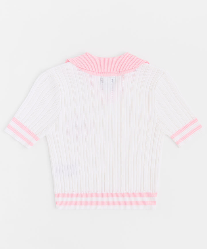 Ribbed Knit Badge Polo - Pink