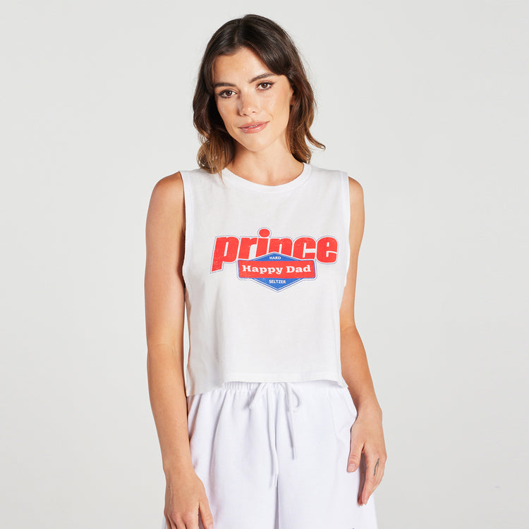 Prince vs Happy Dad Womens Crop Tank -White