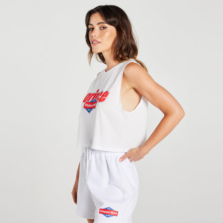 Prince vs Happy Dad Womens Crop Tank -White