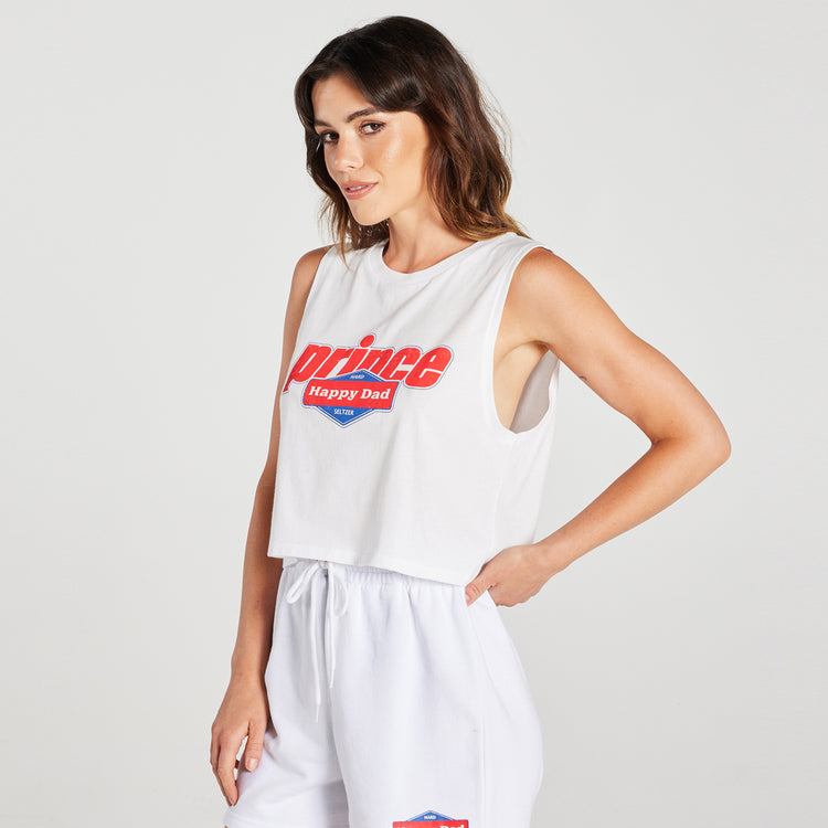 Prince vs Happy Dad Womens Crop Tank -White