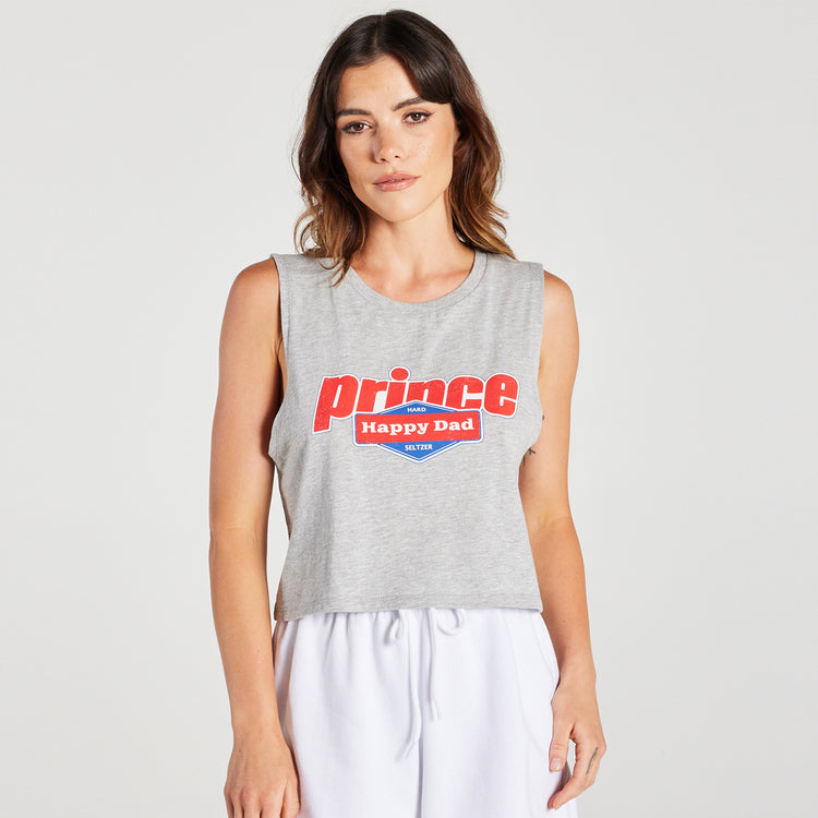 Prince vs Happy Dad Womens Crop Tank -Heather Grey